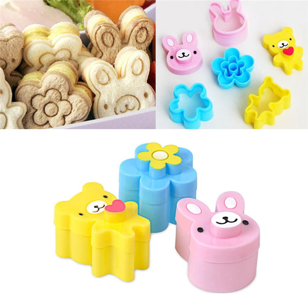 Nuevo【Juego de 3 Cortadores de Pan para Sándwiches, Moldes para Galletas y Pan, Molde para Bento con Forma de Conejo, Panda y Flor】