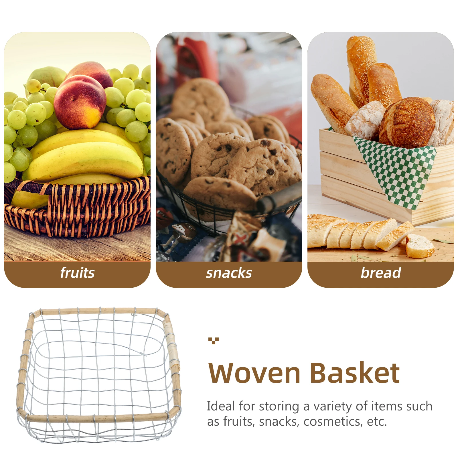 

Bread Storage Basket Fruit Holder Wire Baskets Decorative Iron Small Square Metal Kitchen Countertop Fruit Vegetable