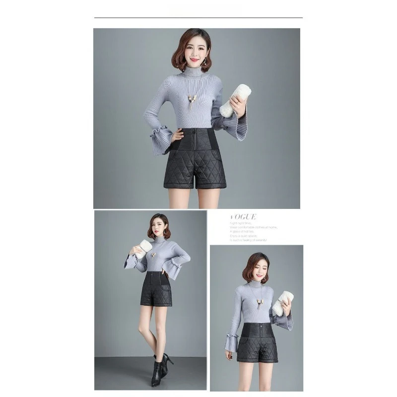 النساء الشتاء الحرارية مبطن السراويل القطن أسفل ريشة صوف مبطن عالية الخصر واسعة الساق قيعان الحرارية الدافئة ملابس خارجية غير رسمية #2