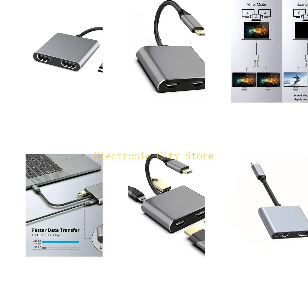 

USB C до 2 HDTV Adapter 4K@60 Гц для нескольких настроек монитора Hu8d