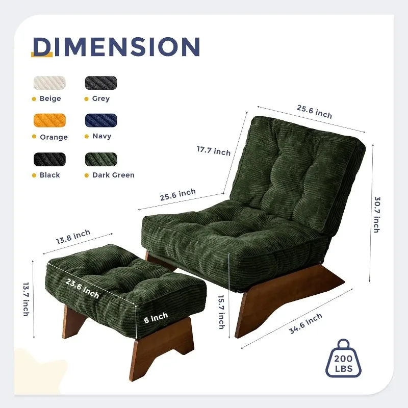 Accent Chair with Ottoman Adjustable Backrest, Tufted Living Room Chair Upholstered Lounge Chair with Footrest Set,, Customized
