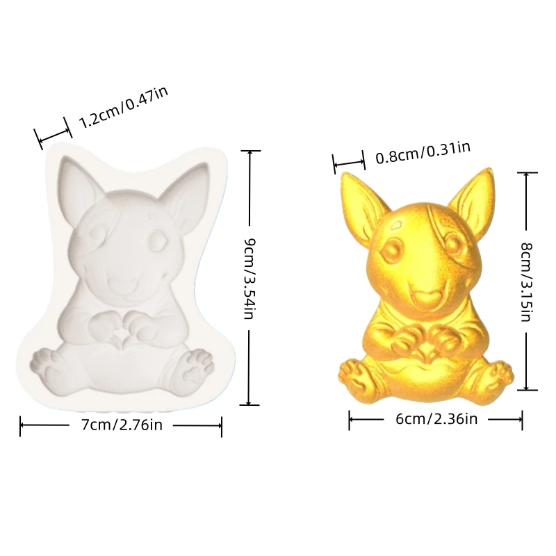 Silicone Mold for Spotted Puppy with Erect Ears, Sitting Posture and Heart-Shaped Paw Pads with Clear Details, Chocolate Fondant Making Tool