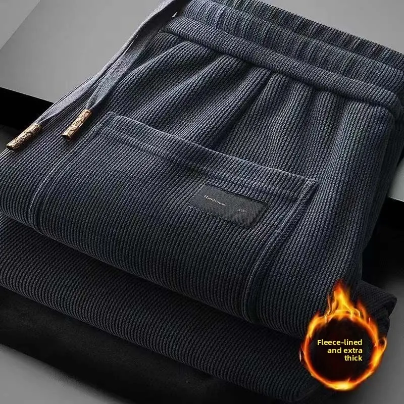 

Men's Workwear Pants Faionable Urban Sle Winter Thiened Fce Mid-Waist Straight Leg Long Trousers for Office And Leisure
