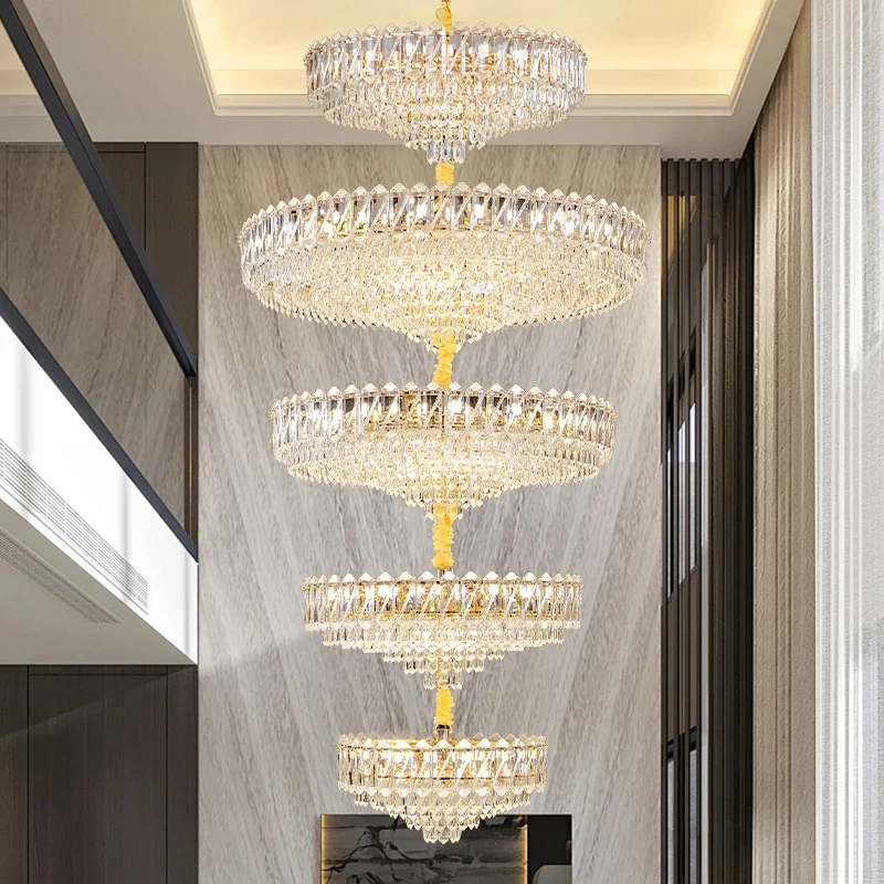 Modern Crystal Chandelier for Luxury Duplex Villa Living Room, Creative High-Rise Design, Elegant Hotel Lighting Fixture