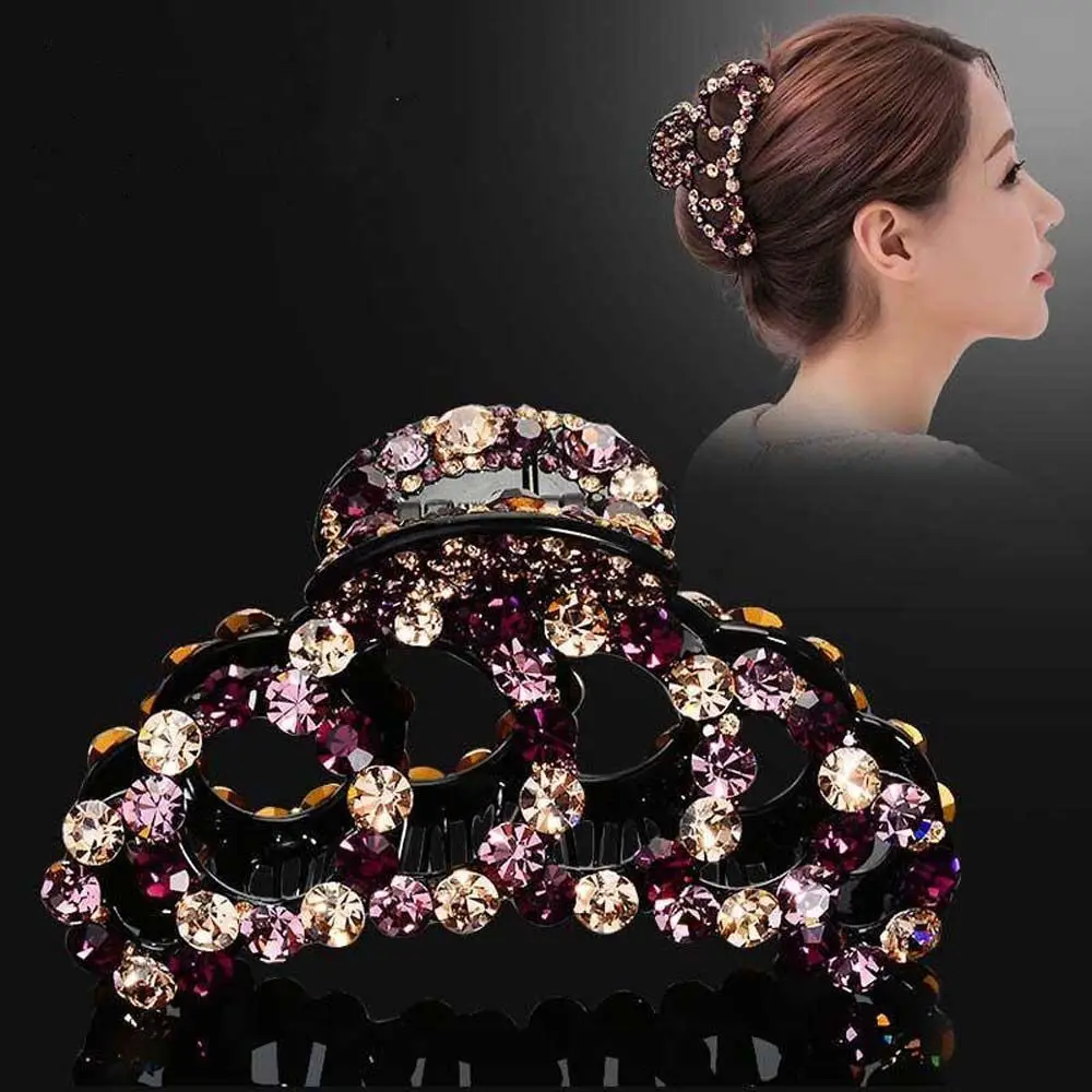 

Colorful Elegant Retro Rhinestone Crystal Girl New Banana Grips Hair Clips Hair Claws Crab Clamp