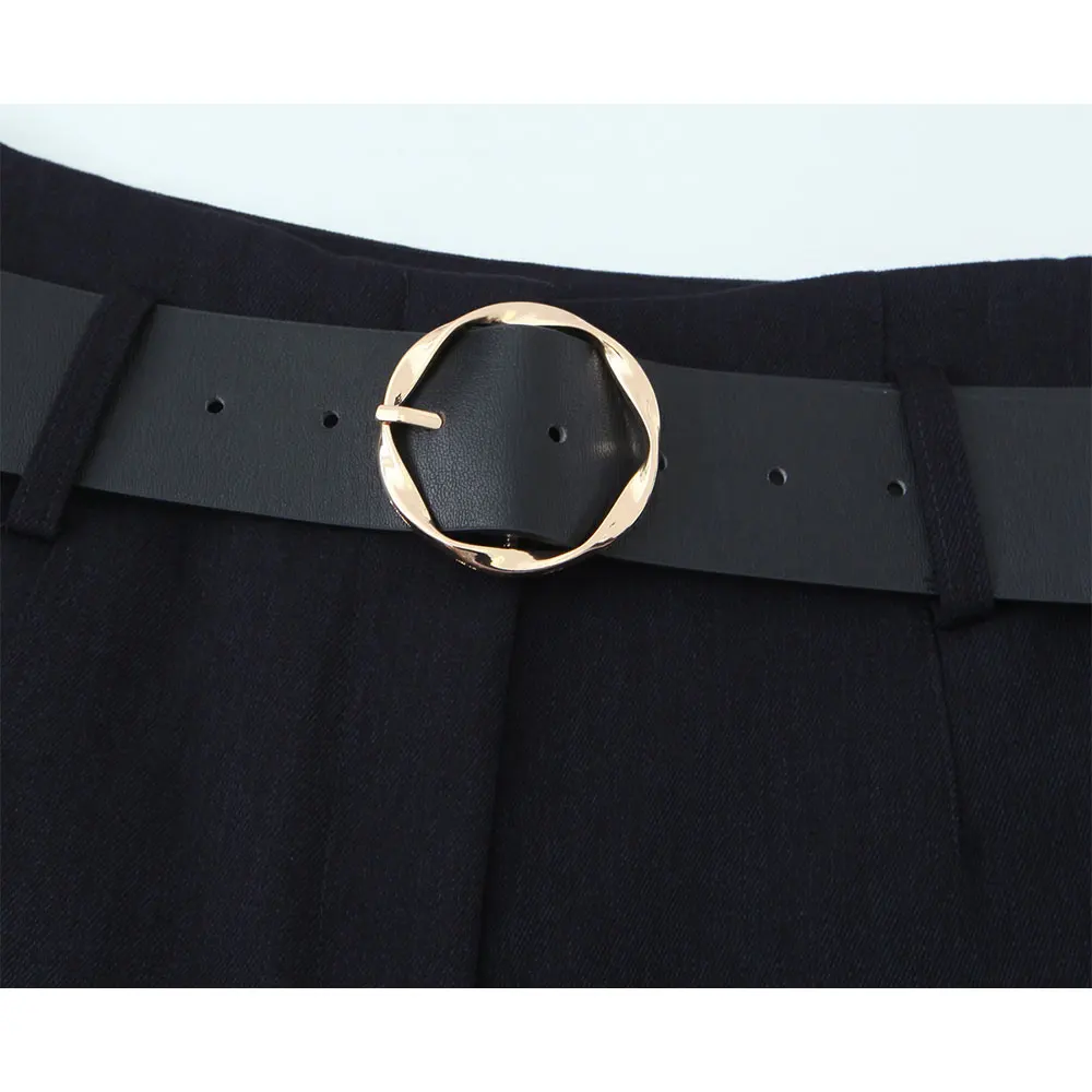 DUOPERI شورت نسائي قصير أسود أنيق مع حزام عتيق بخصر عالٍ شورت نسائي أنيق غير رسمي #4