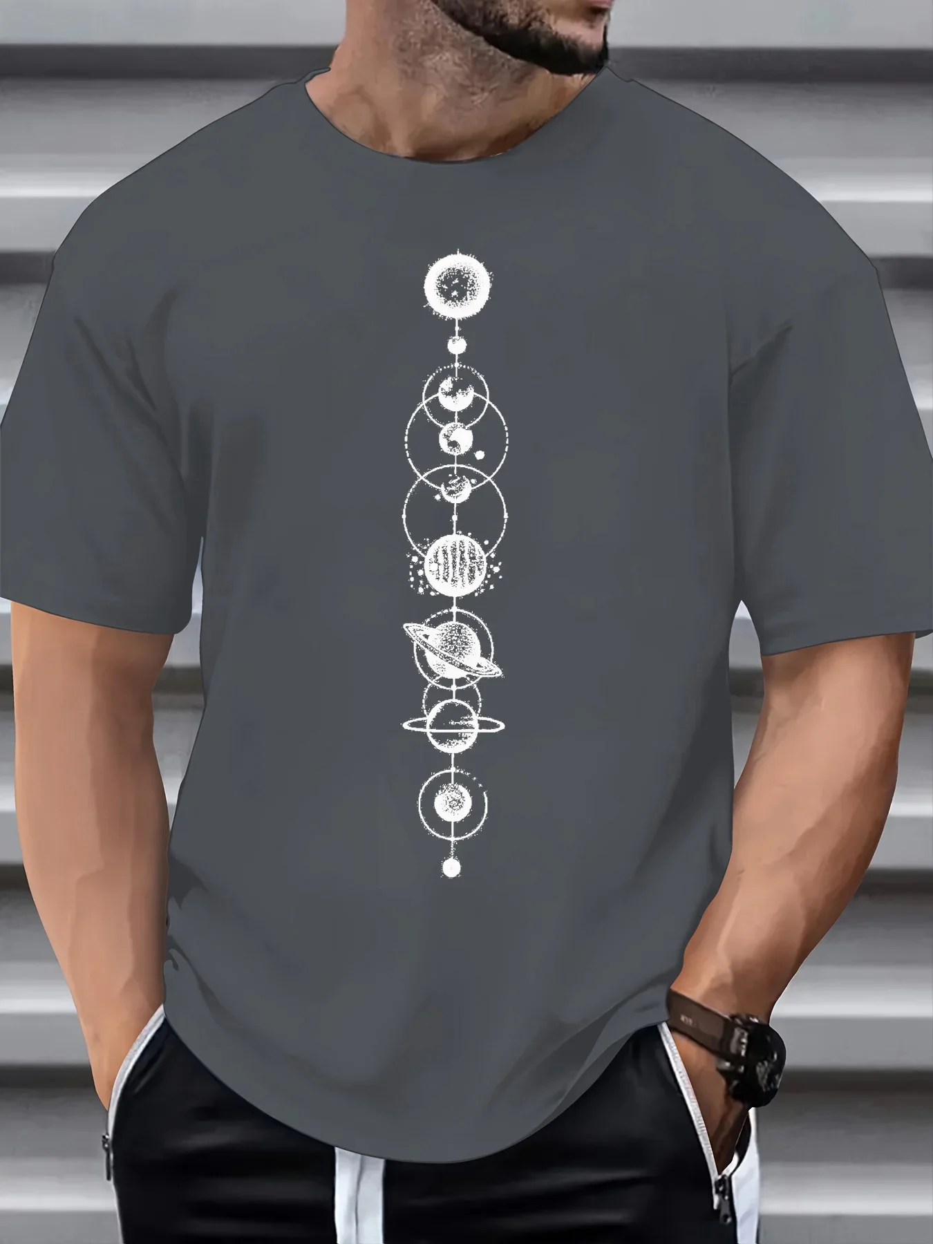 Space Planet Print Round-neck Men Women Pure Cotton Short Sleeve Street Casual Trendy Sport Loose T-shirt Summer Shirt Clothing image 4
