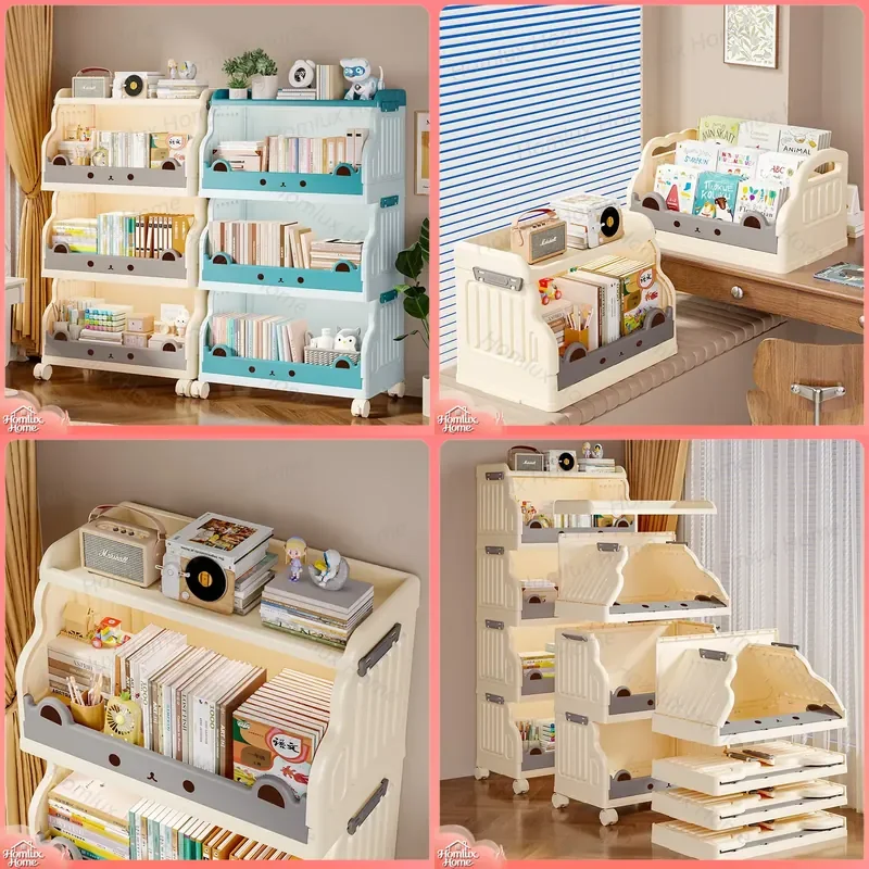 Multifunctional Floor Storage Cabinet for Living Room Snack Shelf Cart Shelf Household Bookshelf Kids Toy Organizer Movable