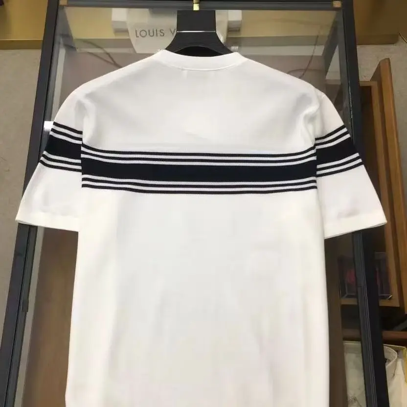 Italian old money wind embroidered knitted sweater simple casual chest striped short-sleeved T-shirt