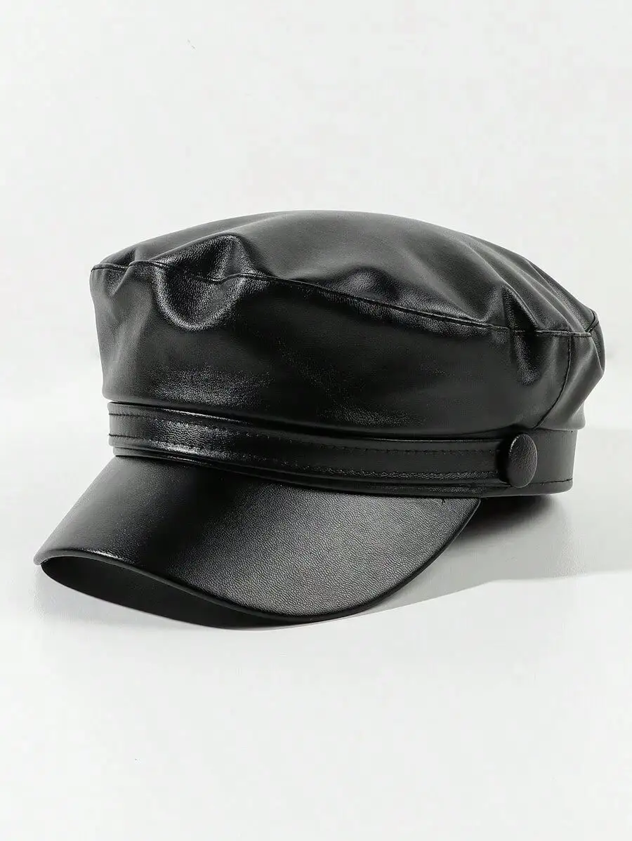 

1pc Women's Pu Leather Newsboy Hat Cap With Brim, Suitable Daily Wear