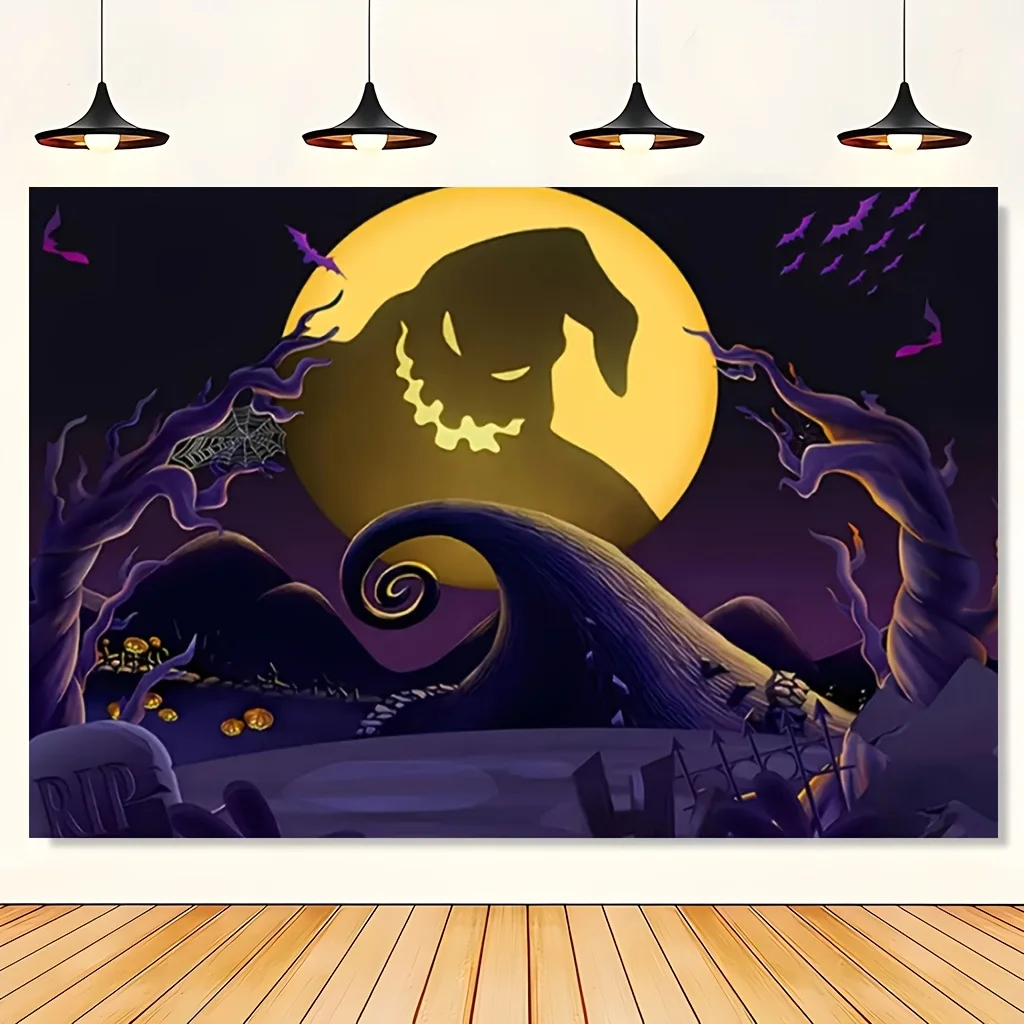 VIKAMA Halloween Wandteppich Kapitän Silhouette Kürbis Grabstein Thema Wohnzimmer Escape Room Halloween Party