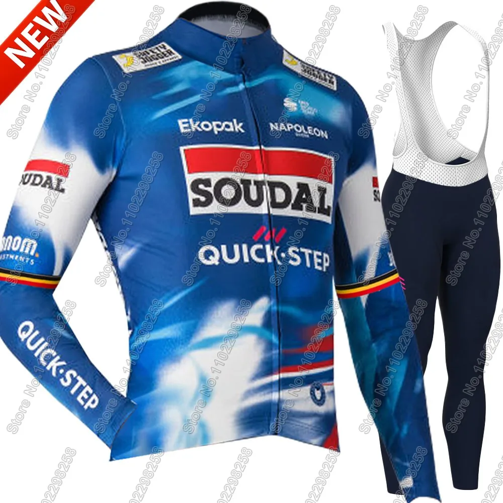 2025 Soudal Quick Step Team Cycling Jersey Set Long Sleeve Themal Fleece Clothing Suit MTB Bike Road Pants Bib