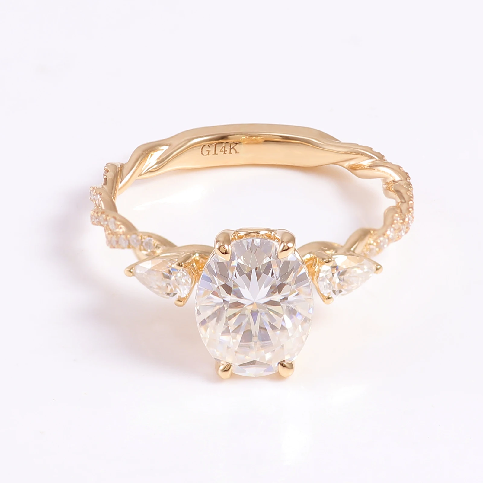 

Provence 10K/14K/18K Moissanite Anniversary Rings for Women Oval Cut 2.5 CT D Color Women's Twisted Rings Custom Diy Jewelry GRA