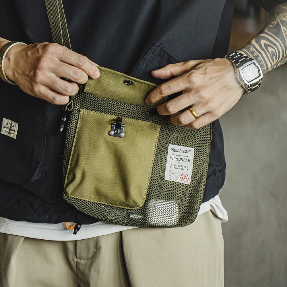 Maden Outdoor Green Crossbody Bag Men's Summer Lightweight Mesh Messenger Bag with Adjustable Strap Phone Pouch for Hiking&Daily