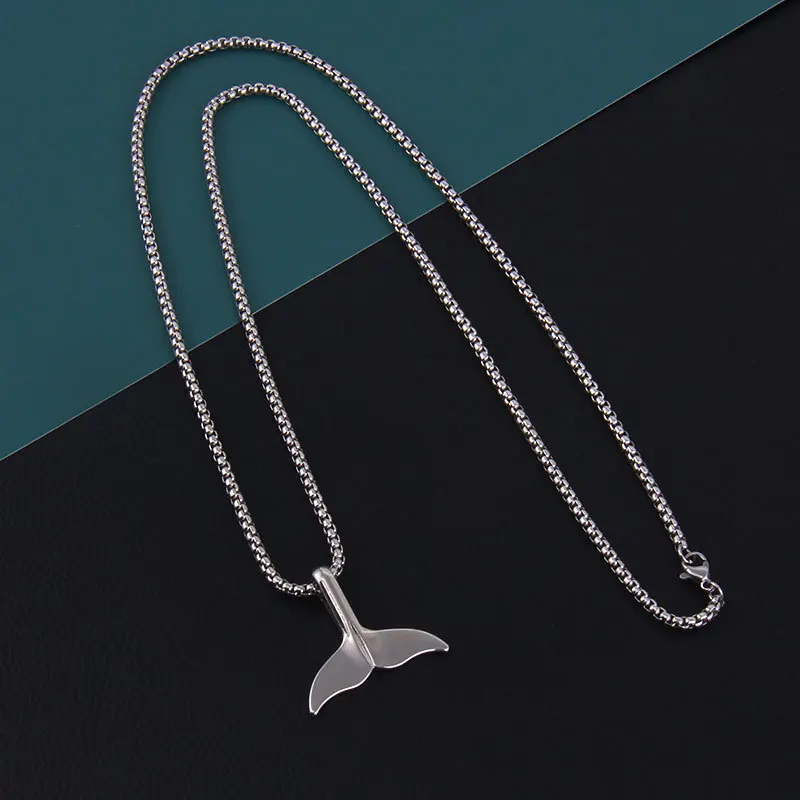 Trend Whale Tail Pendant Boho Sweater Necklace for Women Dolphin Fishtail Mermaid Silver Plated Collar Jewelry Accessories Gift