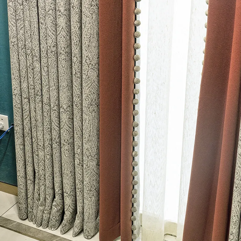 High Grade Product Paisley Jacquard Splicing Chenille Curtains for Living Room Bedroom French Window Customized Balcony Villa