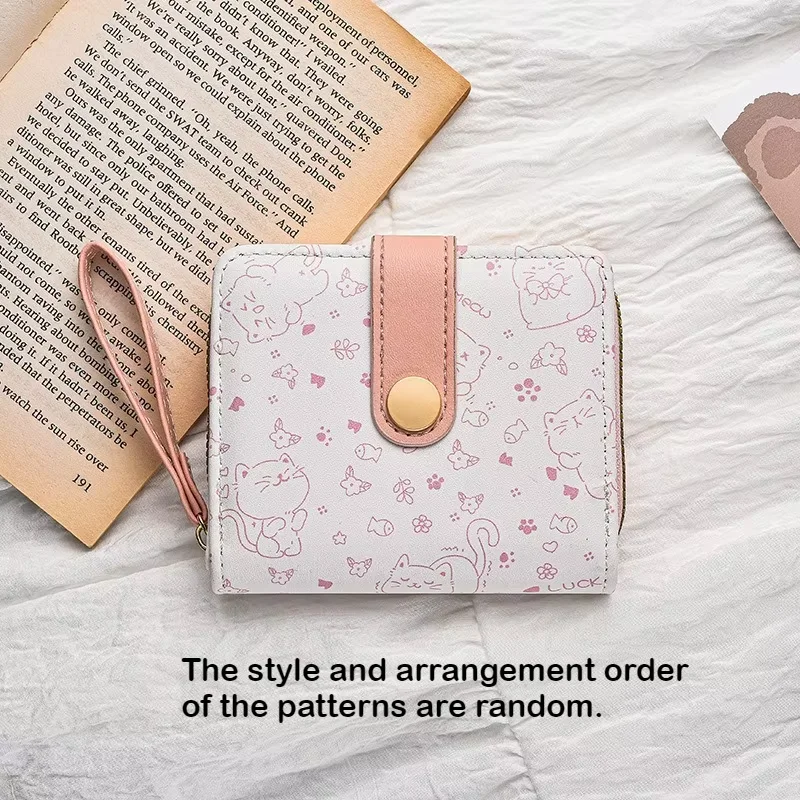 1pc Nette Katze Cartoon Geldbörse Mädchen Kurze Brieftasche PU Leder Große Kapazität Leichte ID Karte Halter Mini Brieftasche mode