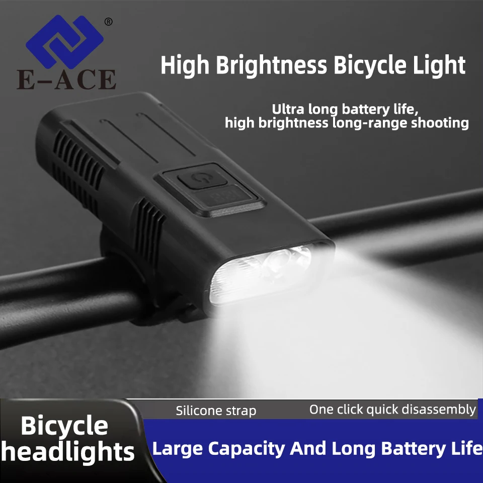 

1200mAh Rechargeable Bike Headlight Rainproof Ultra Bright Flashlight with High Low Beam for Night Mountain Bike Riding Outdoor