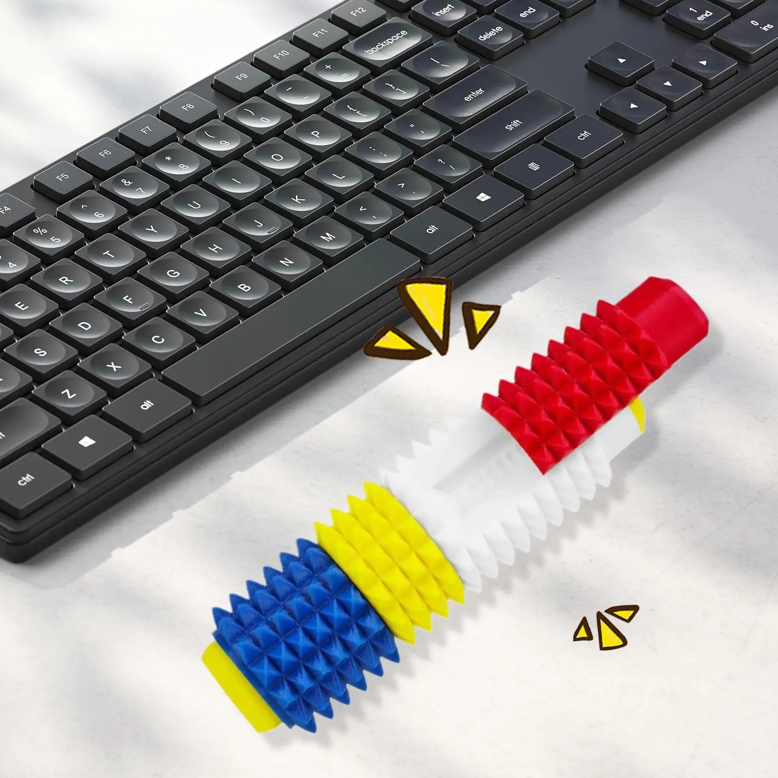 Stim フィジェットトイ Stim スパイキーキーホルダー クリッカーボタンとスピナー付き フィジェットトイ 大人用 旅行 仕事 勉強 自宅 友達用