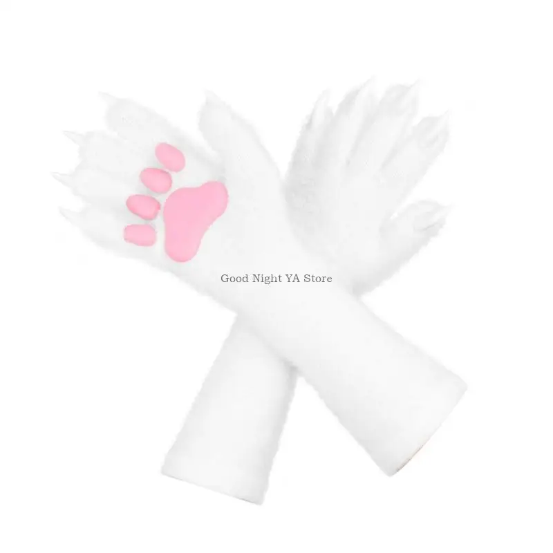 Halloween Long Gloves Silicone Soft Plush Pad With Nails Adult Kids Cosplay Prop