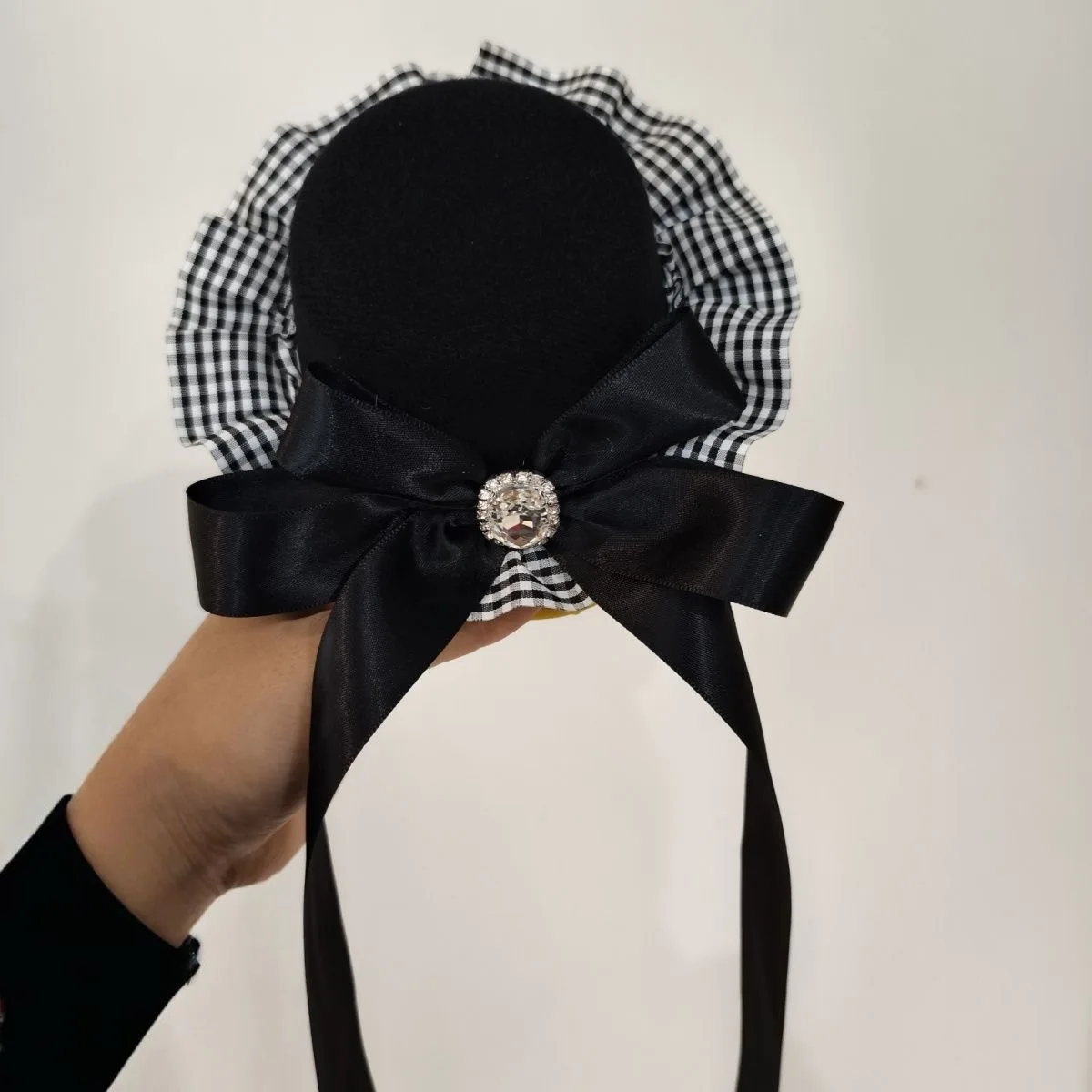 レトロゴシックブラックホワイトグリッドフリルパンクボウハイピンコミコン小さなシルクハットショーロリータ帽子アクセサリー