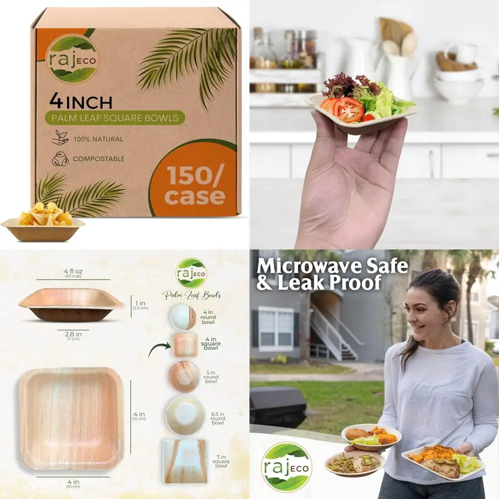 

Disposable Square Palm Leaf Bowls, Strong and Decorative, 150 Pack for Bulk Orders, Compostable and Eco-Friendly