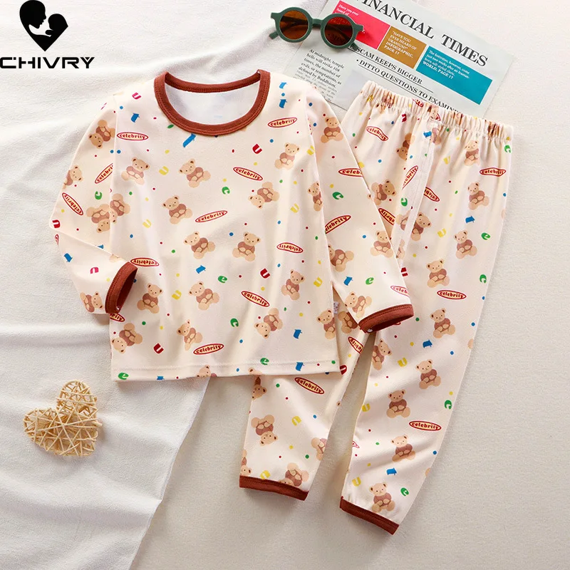 Neue Kinder Pyjamas Jungen Mädchen Cartoon Print Langarm niedlichen T-Shirt Tops mit Hosen Pyjamas Kleinkind Baby Herbst Schlaf kleidung