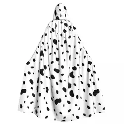 Dalmatian White And Black Dalmatian Dog Print Long Hooded Cloak Witch Medieval Costume Cosplay Cape HalloweenVampire Unisex