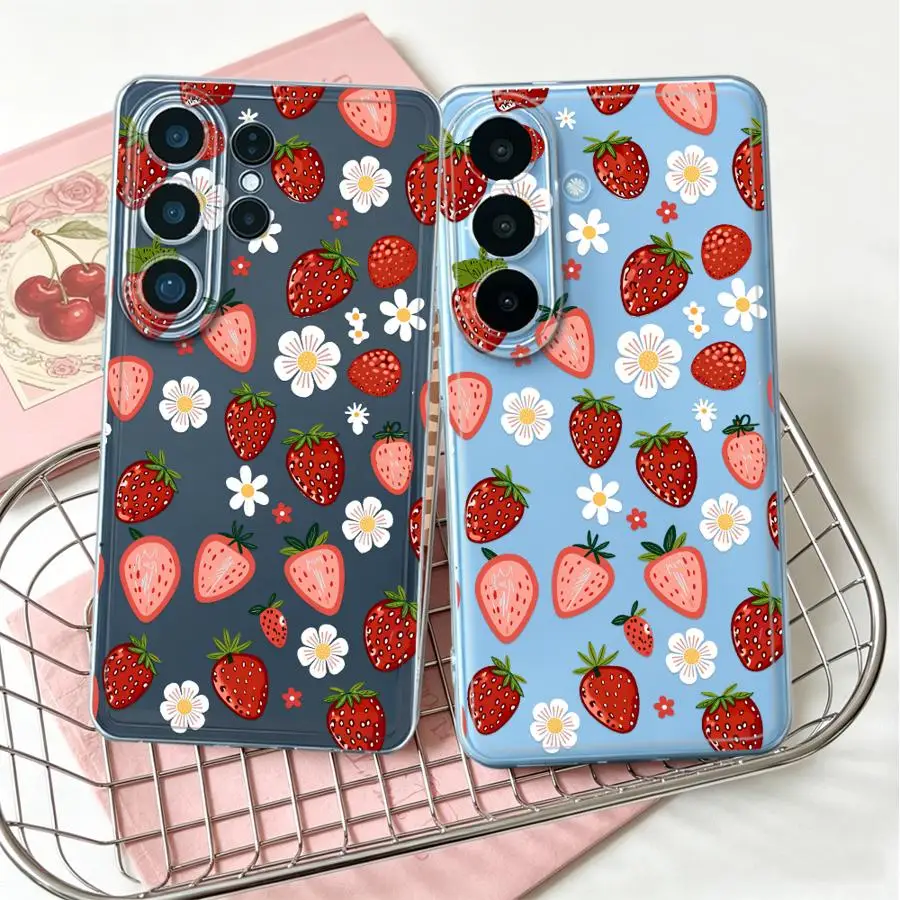 Floral Strawberry Phone Cover Case for Samsung Galaxy S26 Ultra Note 20 Ultra 10 S25 Edge S24 S22 FE S23 Ultra S20 Plus S23Ultra