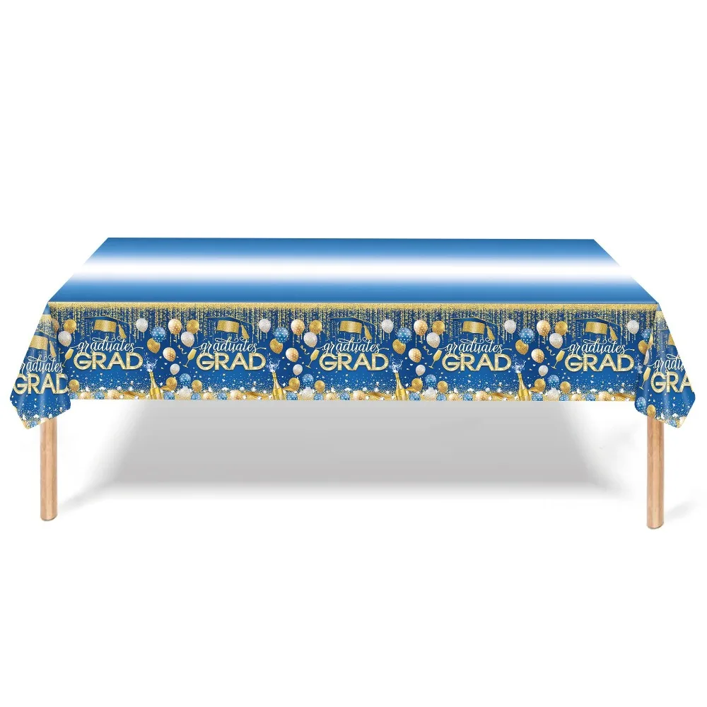Waterproof Plastic Graduation Tablecloth Graduation Cap Stars Design Disposable Table Cover Diploma Pattern Table Runner