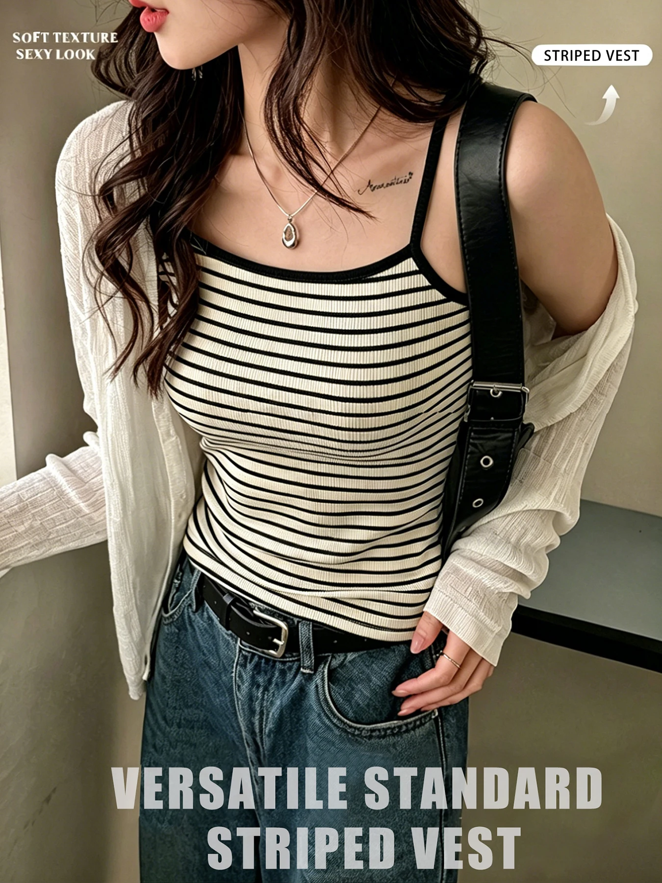 Daily Casual Slim Camisole Korean Summer Fashion Vest Comfortable Soft Commute Womens Clothing Stripe All-Match Street Tank Top