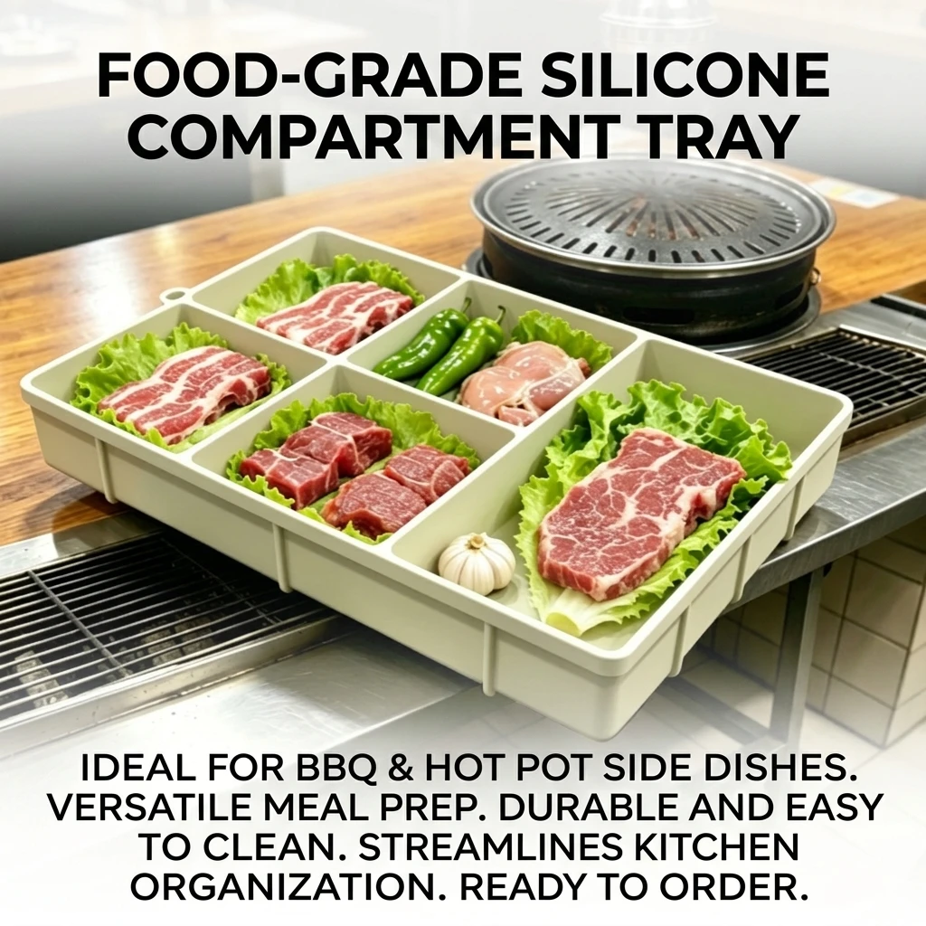 Prep Tray Flexible 5 Compartment Silicone Divided Platter for Korean BBQ Hot Pot Family Party Dishwasher Safe Shatterproof