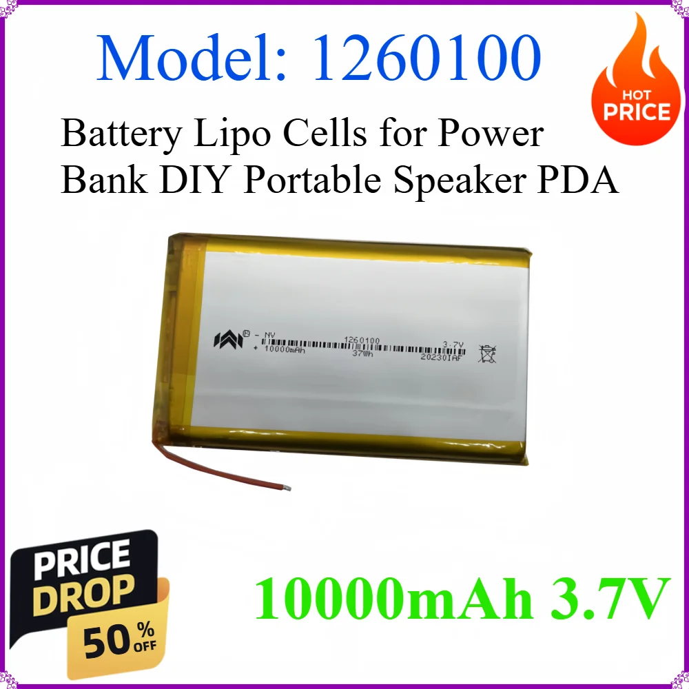 

1260100 10000mAh 3.7V Li-Polymer Battery Lithium Polymer Rechargeable Battery Lipo Cells for Power Bank DIY Portable Speaker PDA