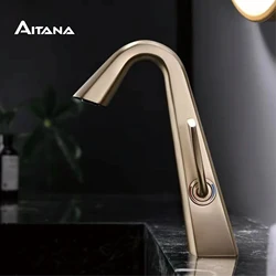 AITANA simple brushed gold brass bathroom faucet with modern design, 1-hole single handle cold and hot dual control basin faucet