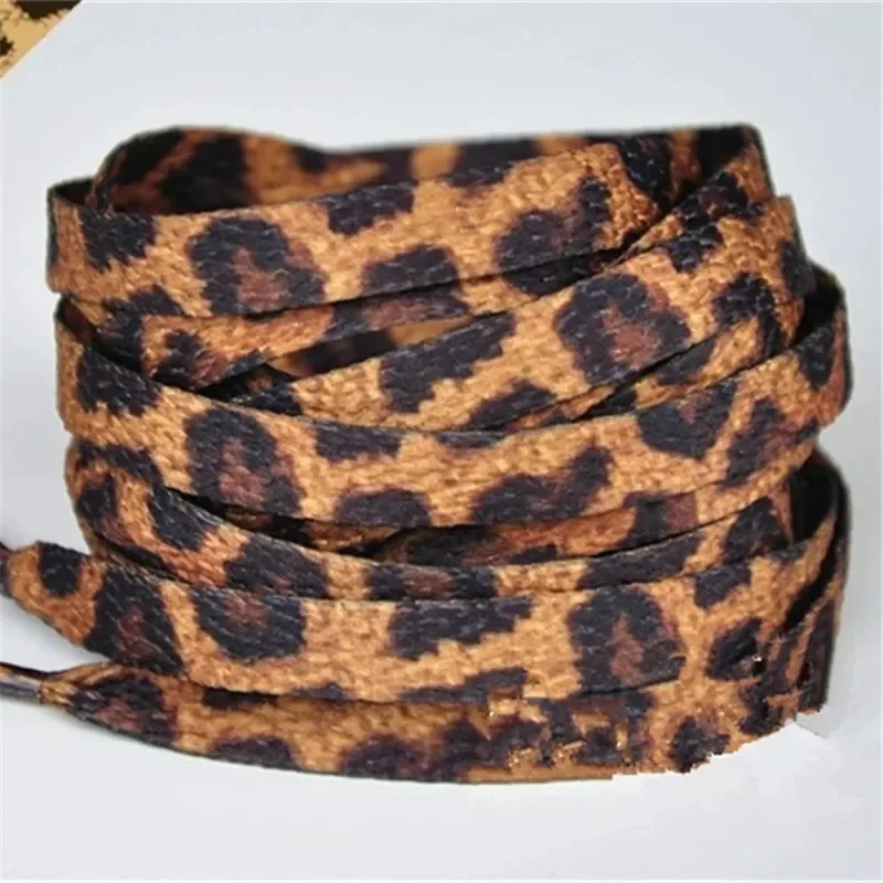Cordones de zapatos clásicos con patrón de leopardo, zapatillas de lona de alta calidad, cordones blancos planos, novedad