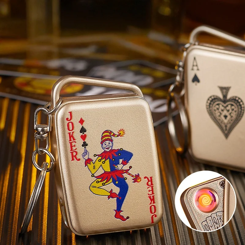 

Creative Keychain Lighter - USB Rechargeable, Tungsten Wire Ignition, Poker Card Design, Windproof