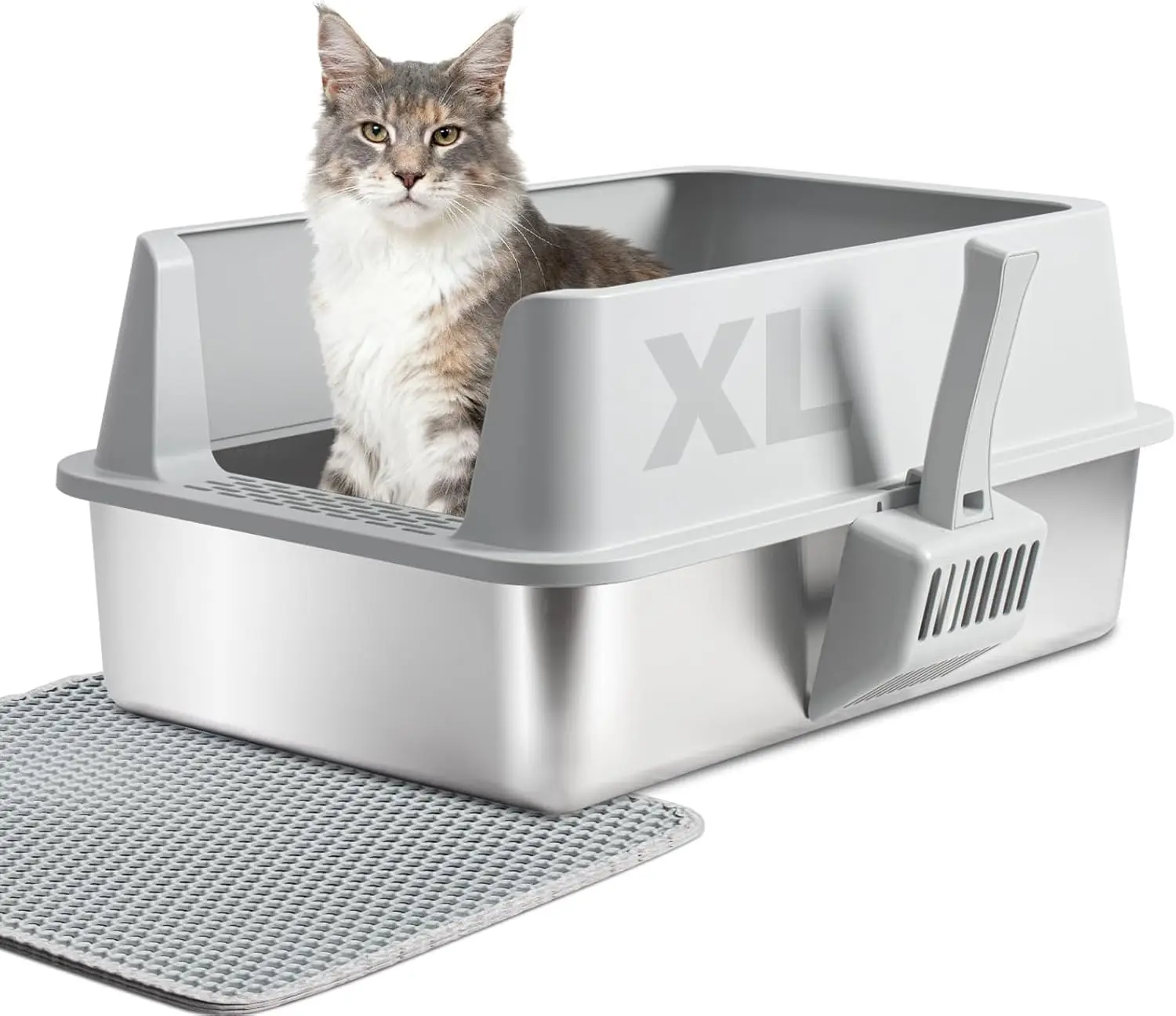 

Stainless Steel Cat Litter Box with Lid, XL Metal Litter Box, Extra Large Litterbox for Big Cats, High Sided | Easy Clea