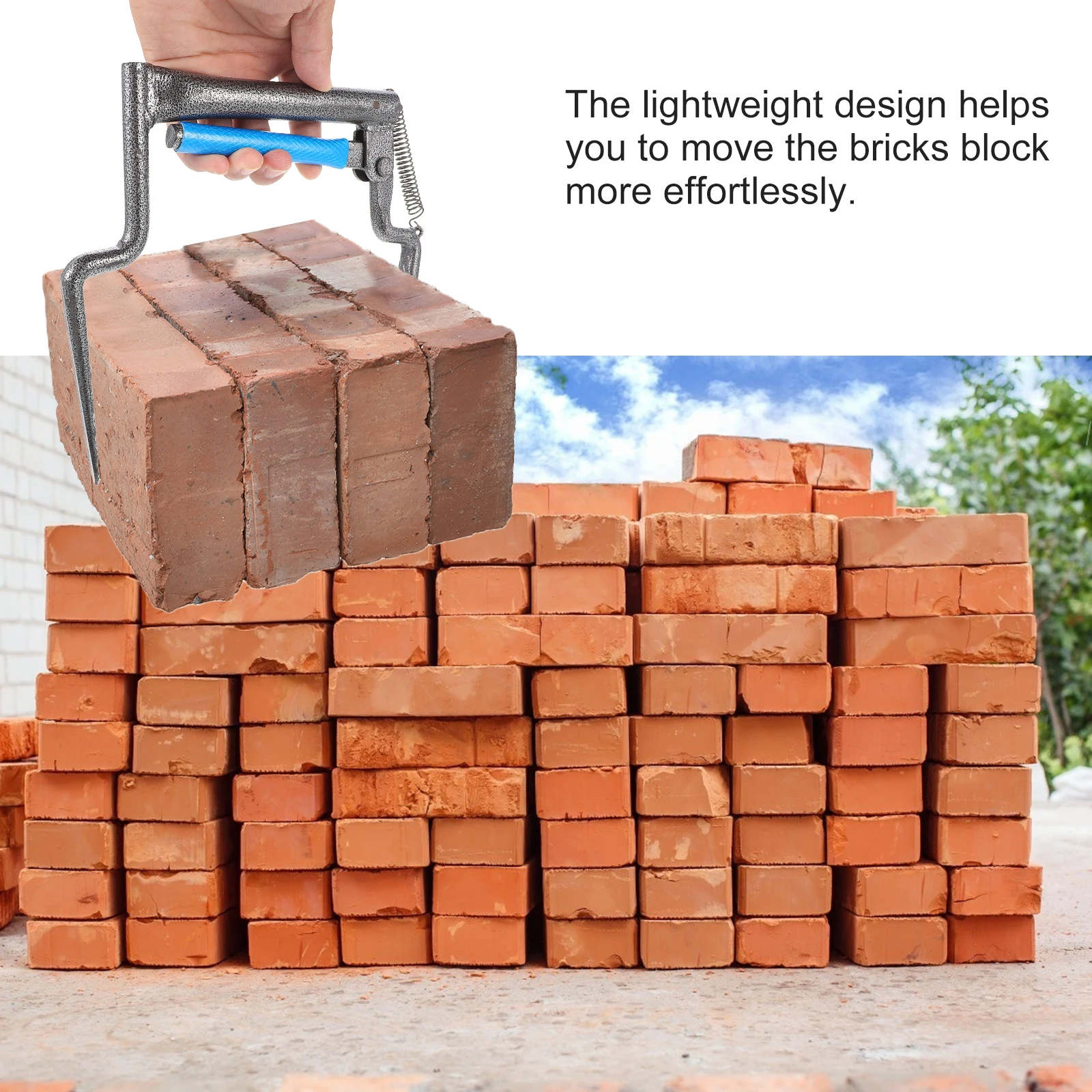 

High carbon Steel Adjustable Brick Tongs Lightweight Durable Ergonomic Handle Elastic Spring Efficient Brick Moving Tool