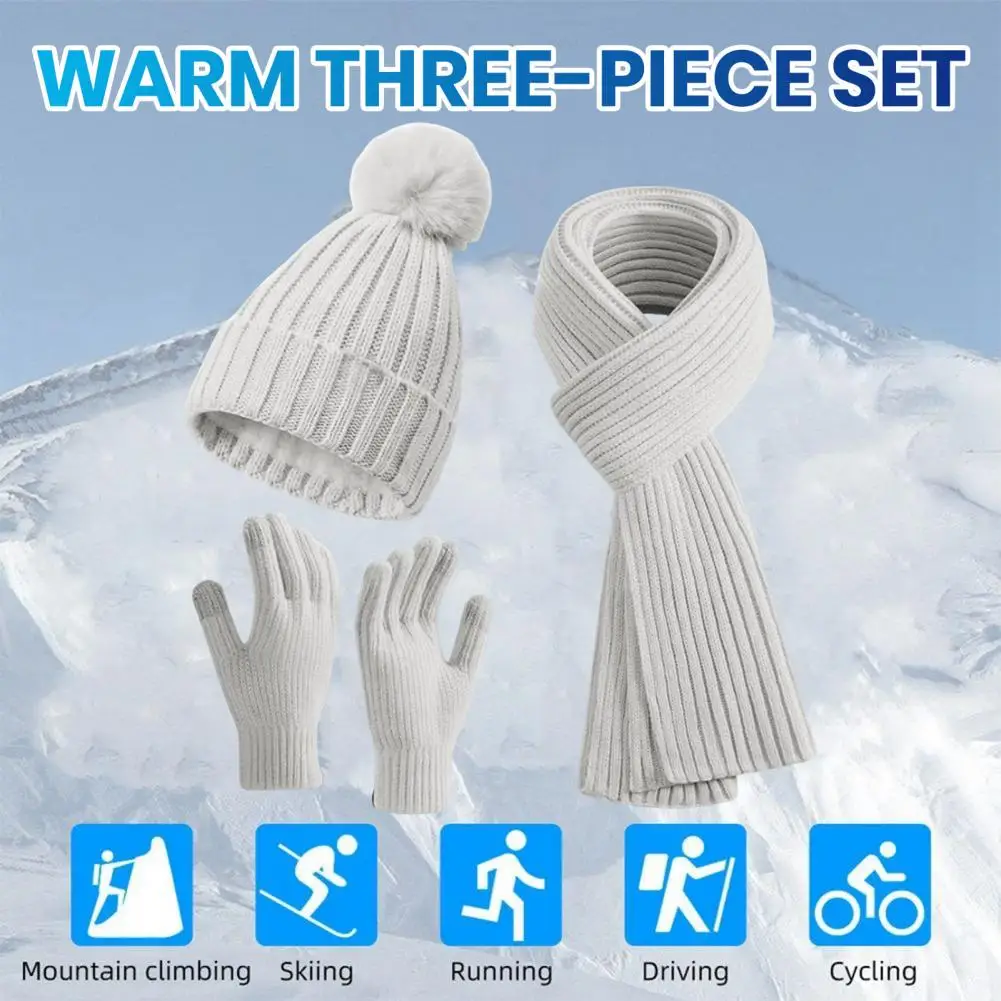 Touch Screen Gloves Winter Hat Scarf Gloves Set Knitted Thick Warm Unisex Outdoor Cycling Beanie Set with Touch Screen