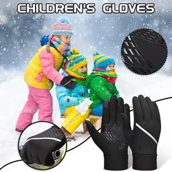 Kids Outdoor Sport Thermo Fleece Cycling Gloves Waterproof Running Gloves With Anti-Slip Windproof Touch-Screen For =Boy Girl