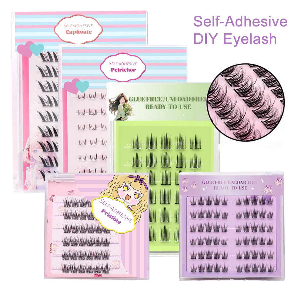 

No Need Glue Fox Eye Effect Fluffy False Eyelashes Self-adhesive Reusable DIY Segmented Lash Extension Daily Use Glue-free Lash