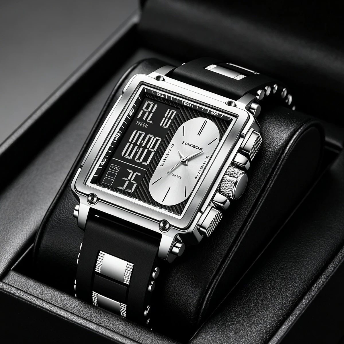 LIGE Fashion Square Digital Watch Men Casual Sports Waterproof Men's Quartz Wristwatch FOXBOX Top Brand Luxury Chronograph Watch