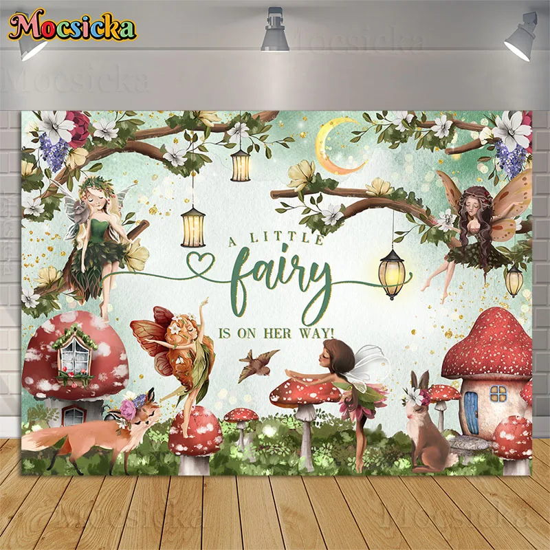 

Fairy Tale Forest Floral Backdrops Wonderland Princess Girl Baby Shower Background A Little Fairy Is On Her Way Party Decoration