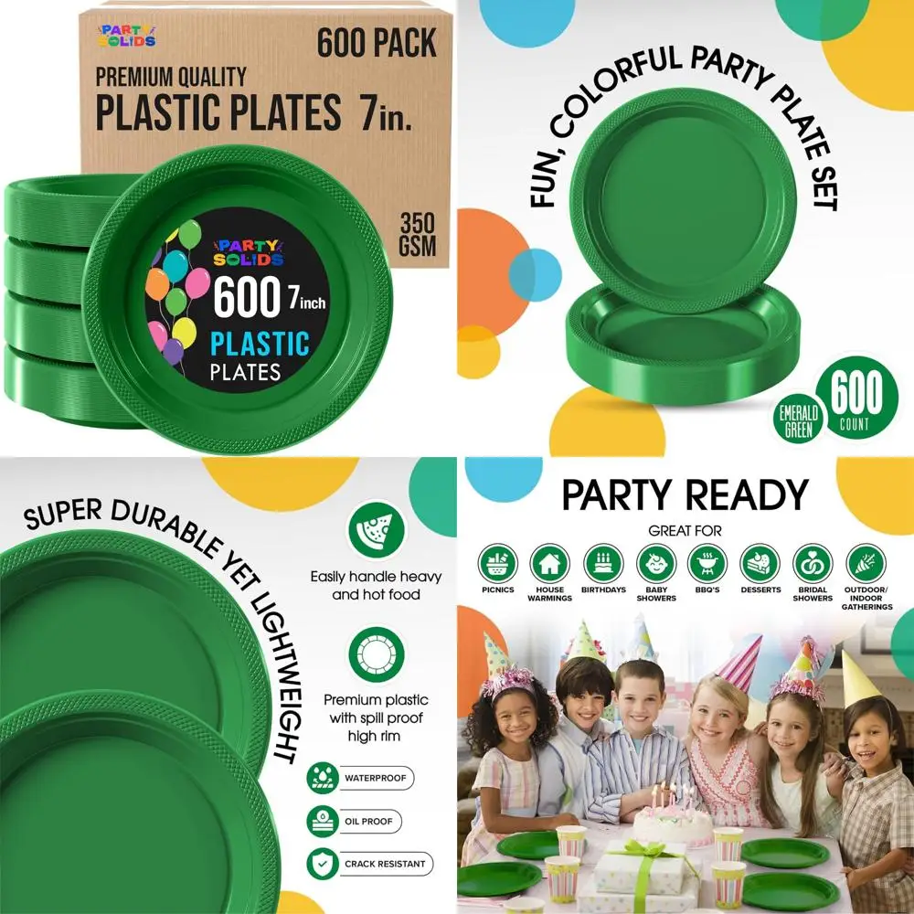 

Green Bulk Disposable Dinner Plates 7-Inch, 600 Pieces Heavy Duty Party Supplies for Eco-Friendly Events