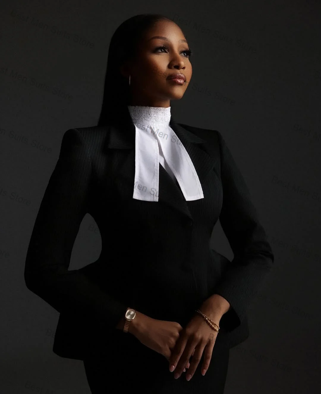 ผู้หญิงสีดําชุดกระโปรงชุด 2 ชิ้นเสื้อ + Midi พรหมชุดสํานักงานอย่างเป็นทางการธุรกิจแจ็คเก็ตที่กําหนดเองงานแต่งงาน Tuxedos Cotton Coat