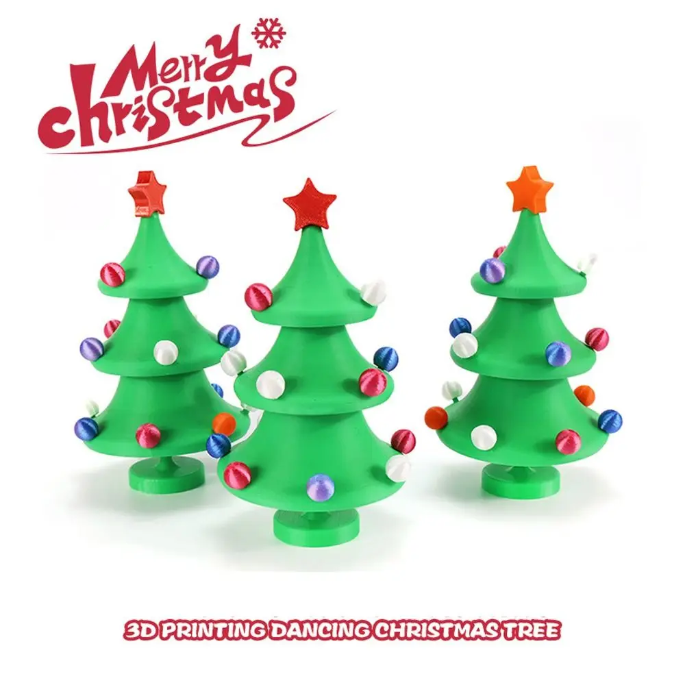 3D Printed Christmas Tree Decompression Toy Rotating Stress Relief Swaying Xmas Tree Figurines with Star Topper Detachable