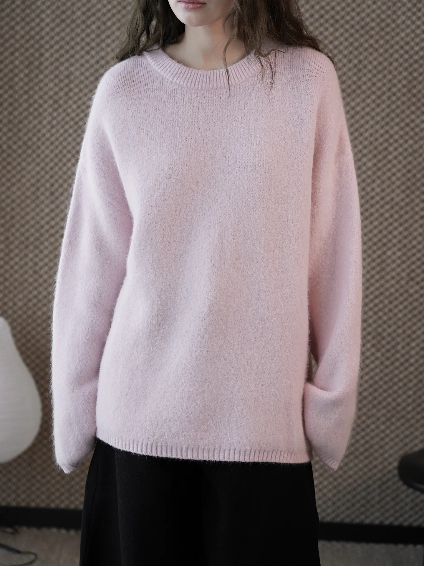 

Winter new Korean version simple and lazy solid color raccoon thread knitted wool sweater round neck warm top for women