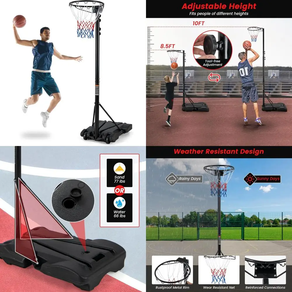 

Adjustable Outdoor Basketball Hoop System with Portable Fillable Base and Smooth Wheels, Weather Resistant for All-Weather Use