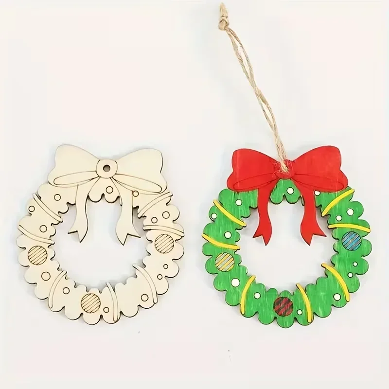10/20/30pcs Latest Blank Wooden Wreath Ornaments DIY Hand Painted Traditional Christmas Hanging Decor