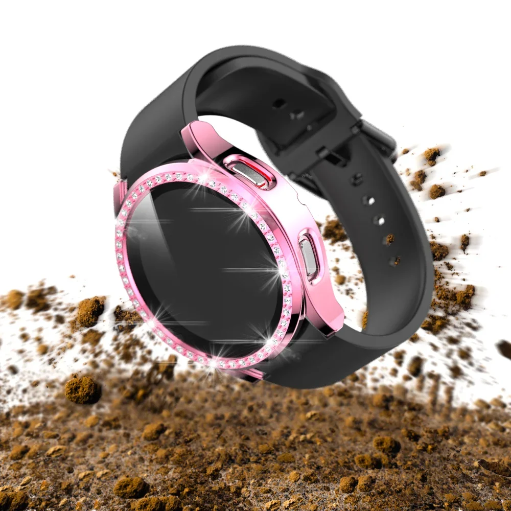 Vetro+Custodia per Samsung Galaxy Watch 4 5 Pellicola salvaschermo 44mm 40mm, Cover protettiva per paraurti in cristallo bling con pellicola per donna